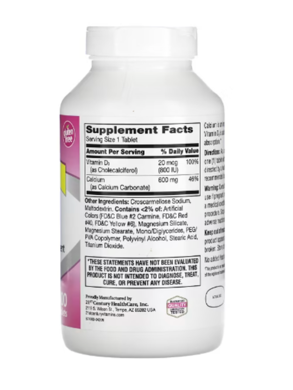 21st Century, 600+D3, Calcium & Vitamin D3 Supplement, 400 Tablets