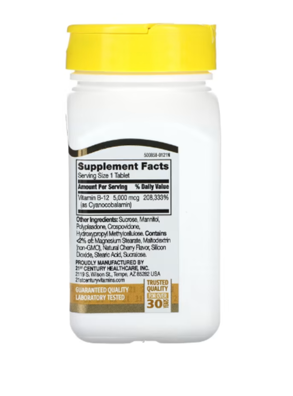 21st Century, B-12, Cherry, 5,000 mcg, 110 Sublingual Tablets