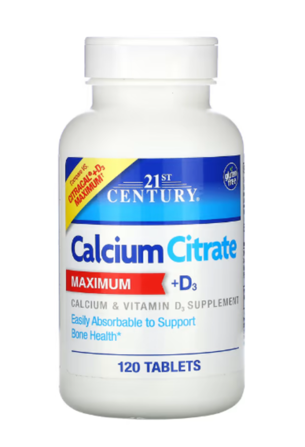 21st Century, Calcium Citrate Maximum + D3, 120 Tablets