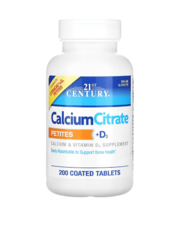 21st Century, Calcium Citrate Petites + D3, 200 Coated Tablets