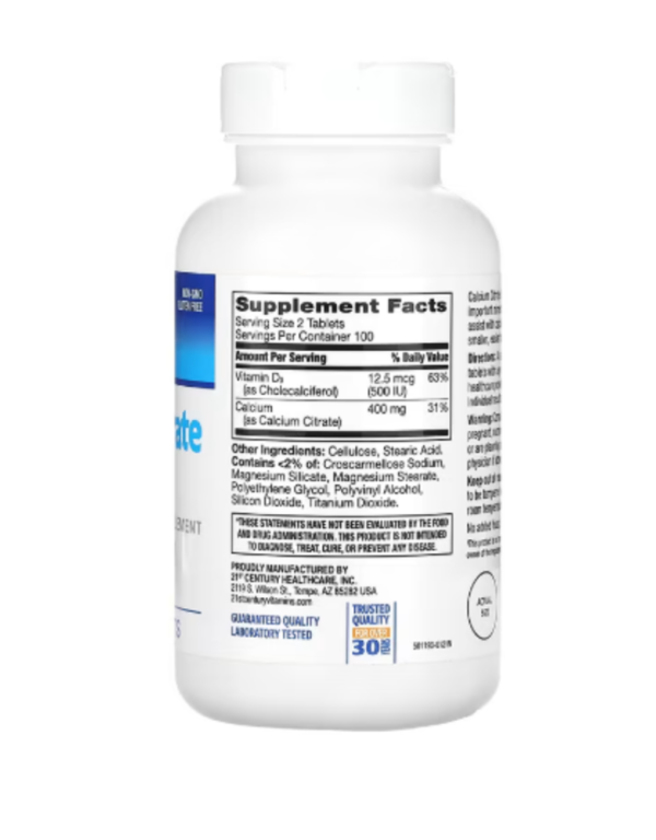21st Century, Calcium Citrate Petites + D3, 200 Coated Tablets