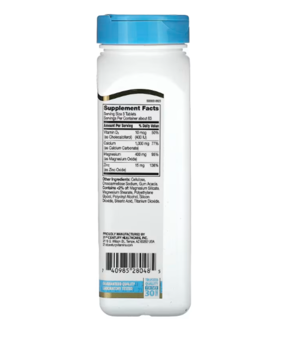 21st Century, Calcium Magnesium Zinc + D3, 250 Tablets