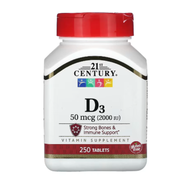 21st Century, D3, 50 mcg (2,000 IU), 250 Tablets
