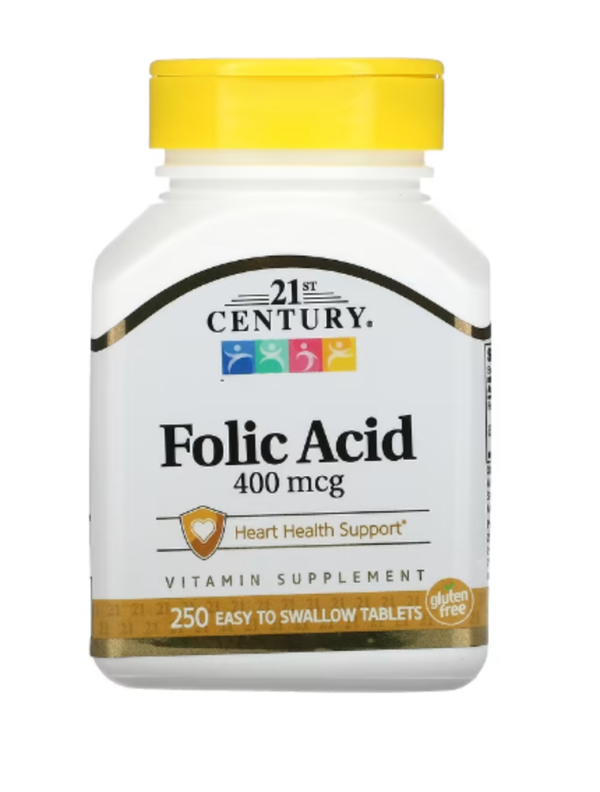 21st Century, Folic Acid, 400 mcg, 250 Easy to Swallow Tablets