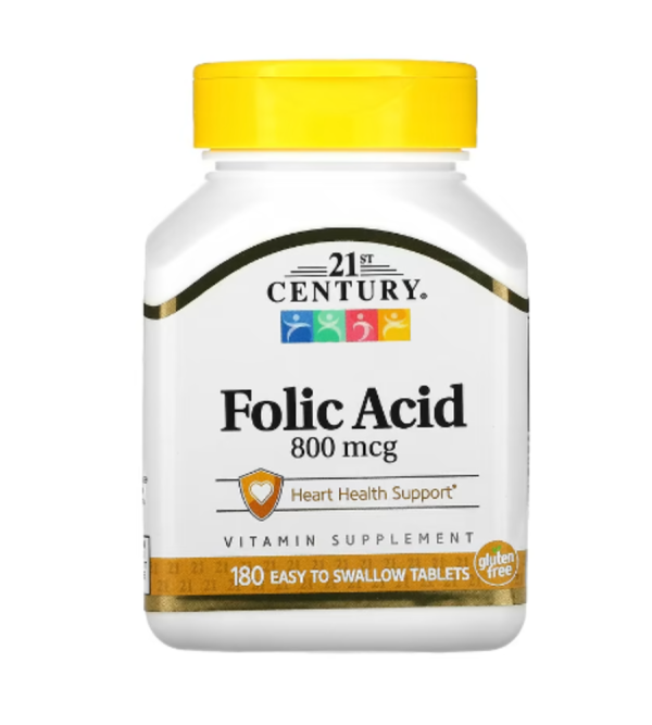 21st Century, Folic Acid, 800 mcg, 180 Easy to Swallow Tablets