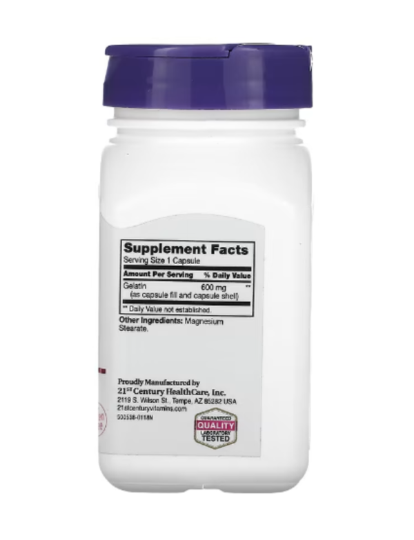 21st Century, Gelatin, 600 mg, 100 Capsules