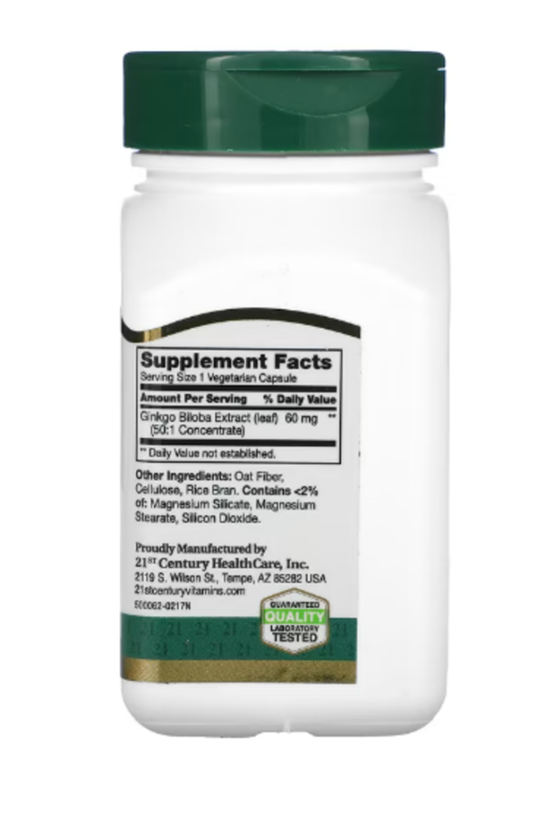 21st Century, Ginkgo Biloba Extract, Standardized, 60 Vegetarian Capsules