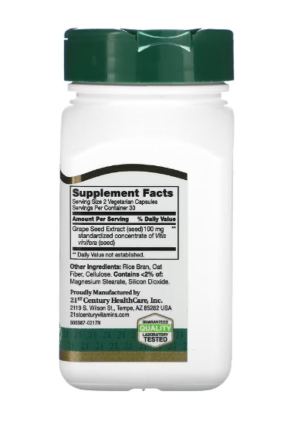 21st Century, Grape Seed Extract, Standardized, 60 Vegetarian Capsules