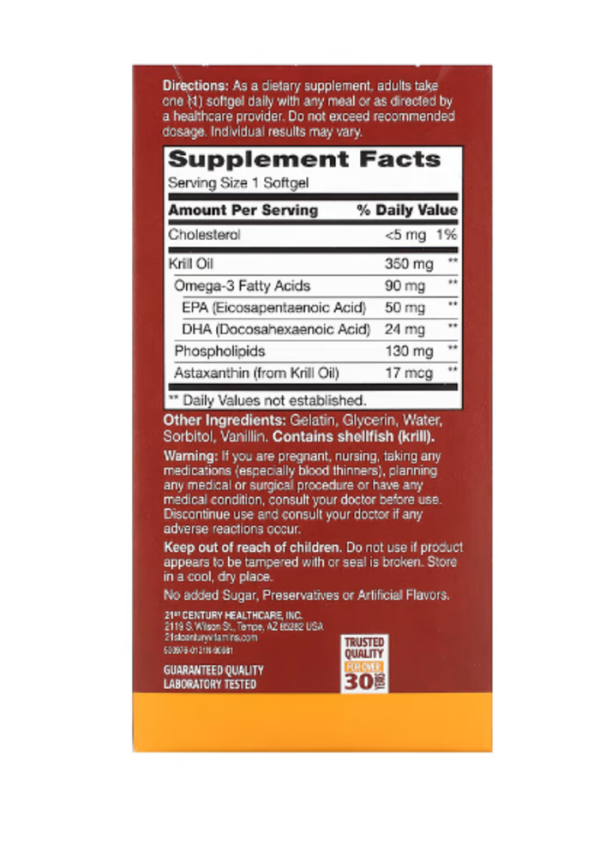 21st Century, Krill Oil, 350 mg, 60 Softgels