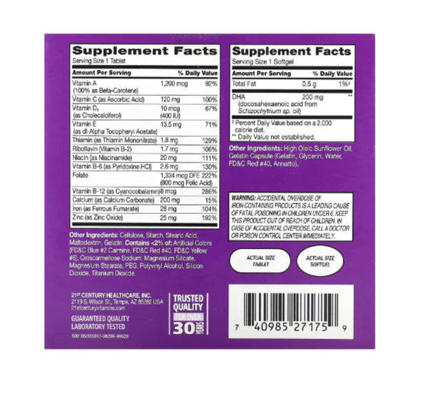 21st Century, Prenatal Multivitamin Plus DHA, 2 Bottles, 60 Tablets / 60 Softgels