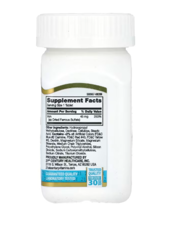 21st Century, Slow Release Iron, High Potency, 60 Tablets