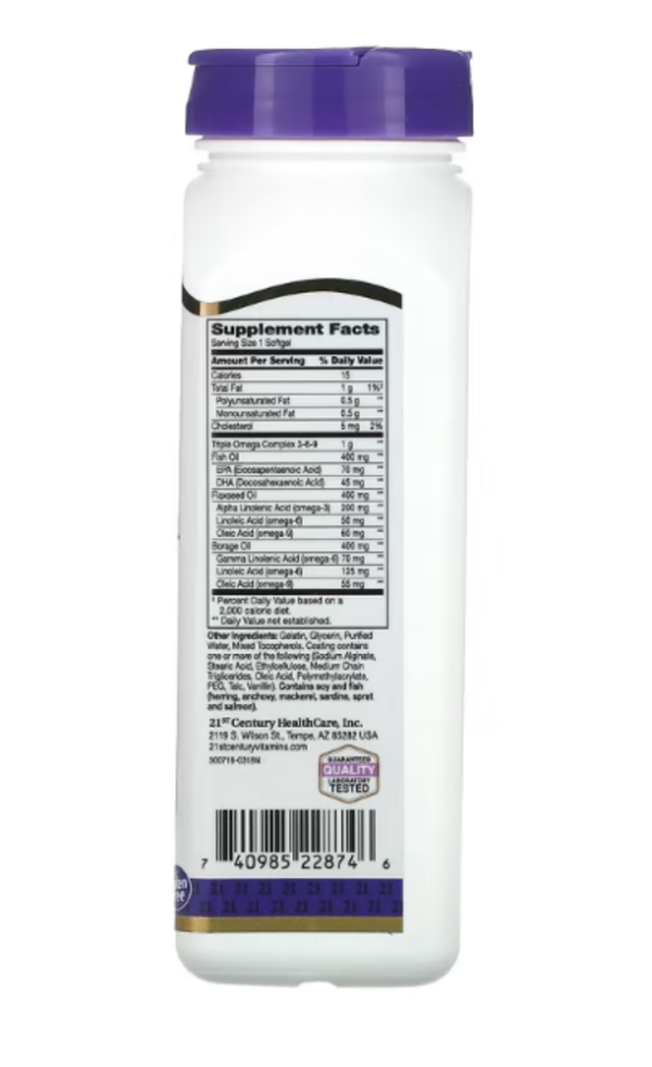 21st Century, Triple Omega Complex 3-6-9, 90 Enteric Coated Softgels