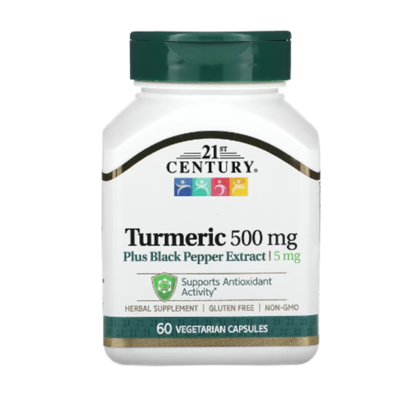 21st Century, Turmeric Plus Black Pepper Extract, 500 mg, 60 Vegetarian Capsules