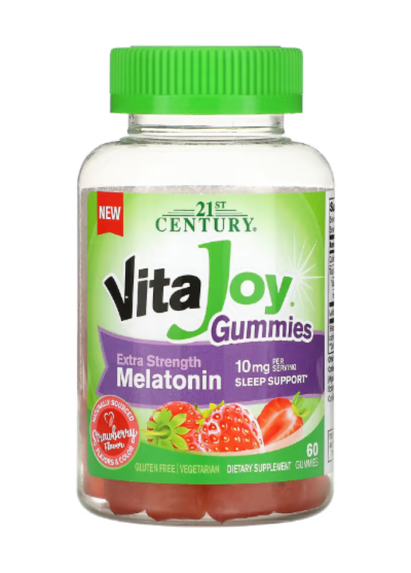 21st Century, Vita Joy Melatonin Gummies, Extra Strength, Strawberry, 10 mg, 60 Gummies (5 mg per Gummy)