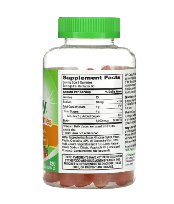 21st Century, VitaJoy Biotin Gummies, Strawberry Flavor, 5,000 mcg, 120 Vegetarian Gummies (2,500 mcg per Gummy)