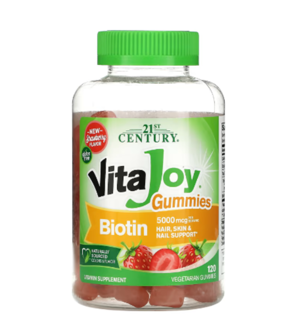 21st Century, VitaJoy Biotin Gummies, Strawberry Flavor, 5,000 mcg, 120 Vegetarian Gummies (2,500 mcg per Gummy)