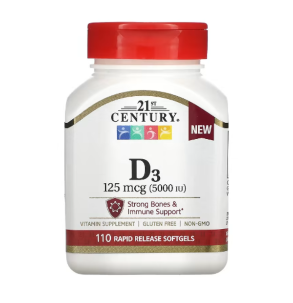 21st Century, Vitamin D3, 125 mcg (5,000 IU), 110 Rapid Release Softgels
