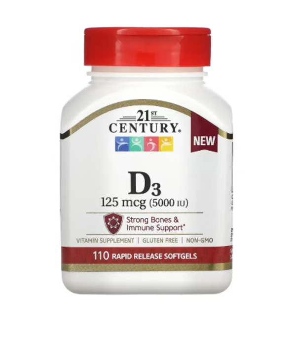 21st Century, Vitamin D3, 125 mcg (5,000 IU), 110 Rapid Release Softgels