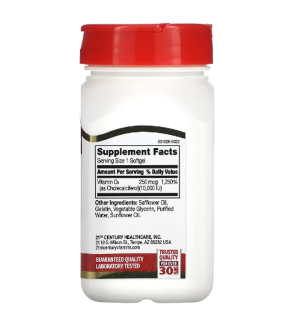 21st Century, Vitamin D3, 250 mcg (10,000 IU), 110 Rapid Release Softgels