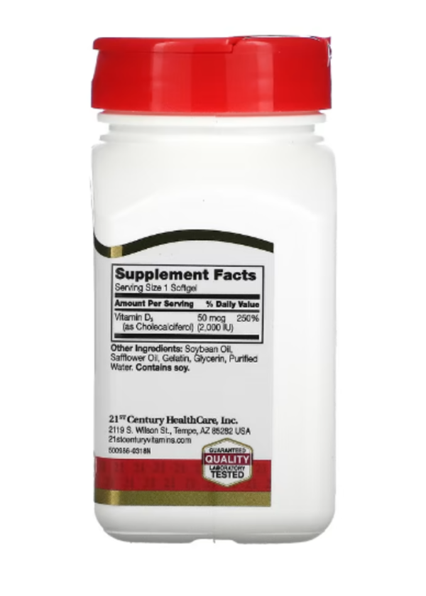 21st Century, Vitamin D3, 50 mcg (2,000 IU), 250 Softgels