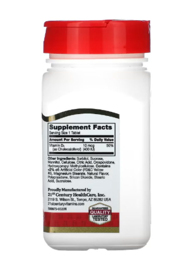 21st Century, Vitamin D3, Chewable, Orange, 100 mcg (400 IU), 110 Tablets