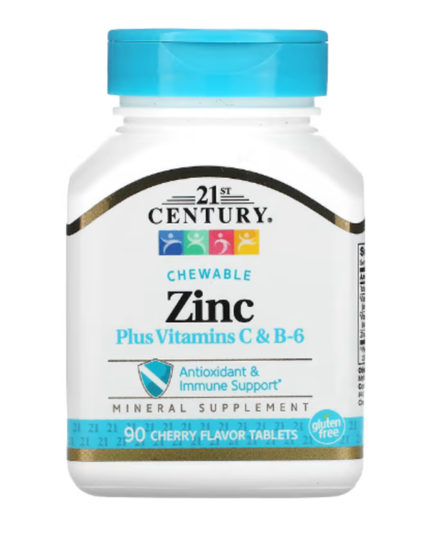 21st Century, Zinc Plus Vitamins C & B-6, Chewable, Cherry Flavor, 90 Tablets