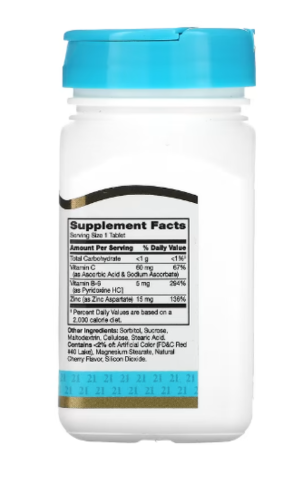 21st Century, Zinc Plus Vitamins C & B-6, Chewable, Cherry Flavor, 90 Tablets