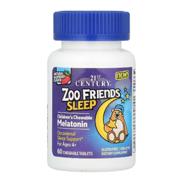 21st Century, Zoo Friends Sleep, Children's Chewable Melatonin, Ages 4+, Raspberry, 60 Chewable Tablets