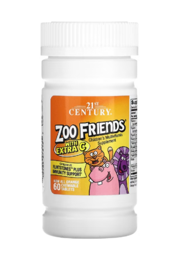 21st Century, Zoo Friends with Extra C, Orange, 60 Chewable Tablets