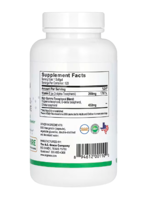 A.C. Grace Company, Unique E, High Gamma, Mixed Tocopherol Concentrate, 120 Softgels