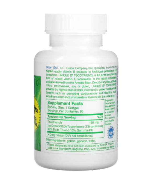 A.C. Grace Company, Unique E Tocotrienol, Tocopherol-Free, 60 Softgels