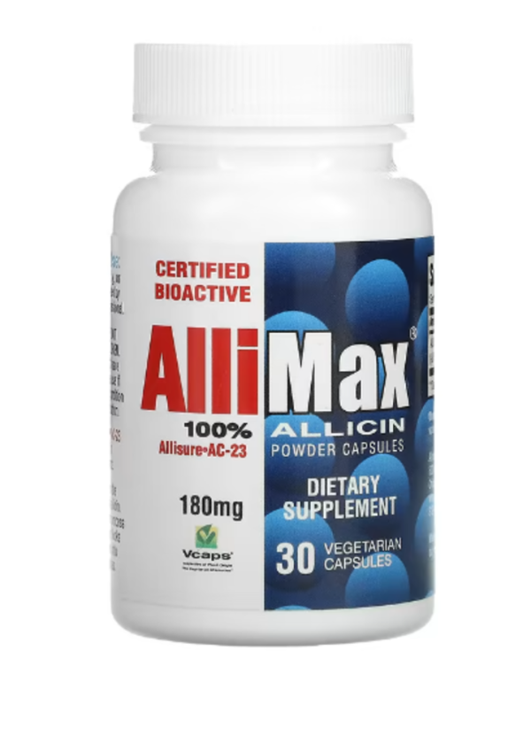 Allimax, 100% Allicin Powder Capsules, 180 mg, 30 Vegetarian Capsules