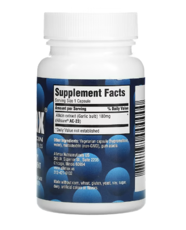 Allimax, 100% Allicin Powder Capsules, 180 mg, 30 Vegetarian Capsules