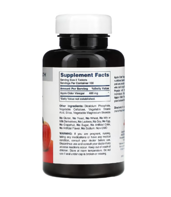 American Health, Apple Cider Vinegar, 480 mg, 200 Tablets (240 mg per Tablet)