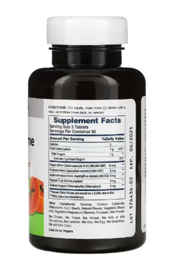 American Health, Papaya Enzyme with Chlorophyll, 250 Chewable Tablets