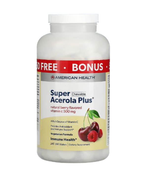 American Health, Super Chewable Acerola Plus, Natural Berry, 500 mg, 300 Wafers