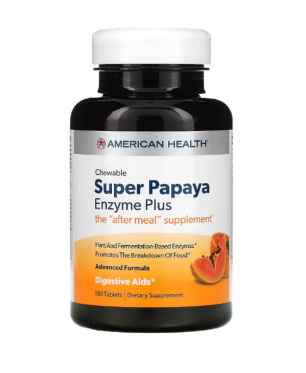American Health, Super Papaya Enzyme Plus, Chewable, 180 Tablets