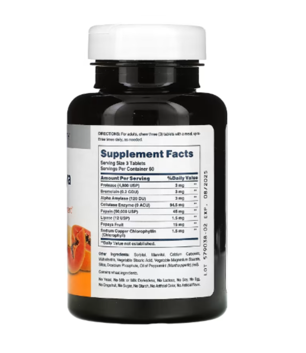 American Health, Super Papaya Enzyme Plus, Chewable, 180 Tablets