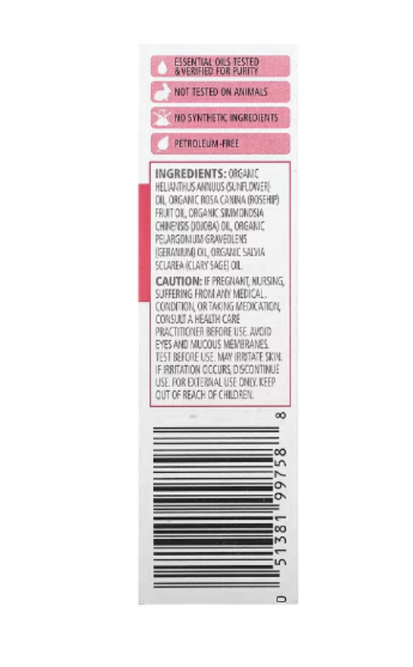 Aura Cacia, Organic Deep Rosehip Facial Oil Serum, Geranium & Clary Sage, 1 fl oz (30 ml)