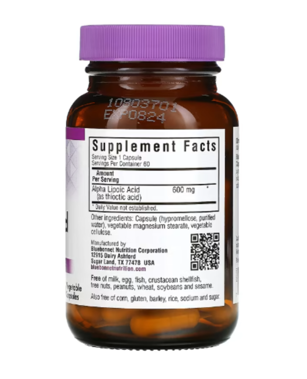 Bluebonnet Nutrition, Alpha Lipoic Acid, 600 mg, 60 Vegetable Capsules