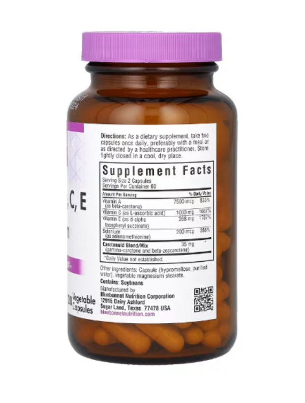Bluebonnet Nutrition, Beta Carotene, C, E & Selenium, 120 Vegetable Capsules