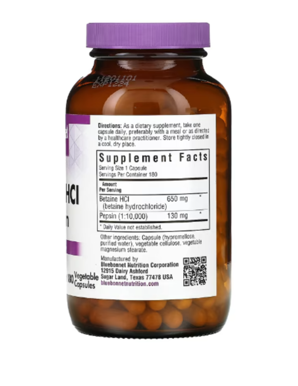 Bluebonnet Nutrition, Betaine HCl & Pepsin, 180 Vegetable Capsules