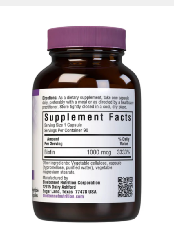 Bluebonnet Nutrition, Biotin, 1,000 mcg, 90 Vegetable Capsules