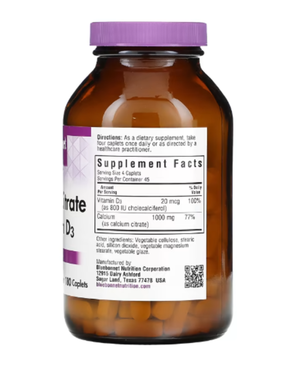 Bluebonnet Nutrition, Calcium Citrate & Vitamin D3, 180 Caplets