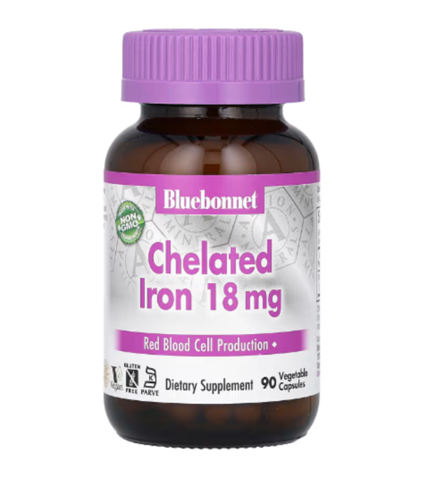 Bluebonnet Nutrition, Chelated Iron, 18 mg, 90 Vegetable Capsules
