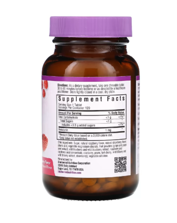 Bluebonnet Nutrition, Earth Sweet Chewables, Melatonin, Raspberry, 1 mg, 120 Chewable Tablets