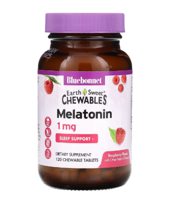 Bluebonnet Nutrition, Earth Sweet Chewables, Melatonin, Raspberry, 1 mg, 120 Chewable Tablets