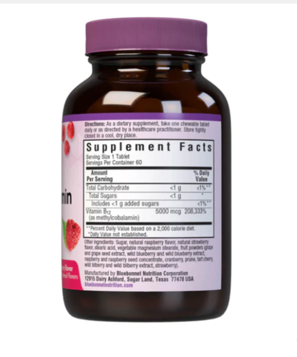 Bluebonnet Nutrition, EarthSweet Chewables, CellularActive Methylcobalamin, Raspberry , 5,000 mcg, 60 Chewable Tablets