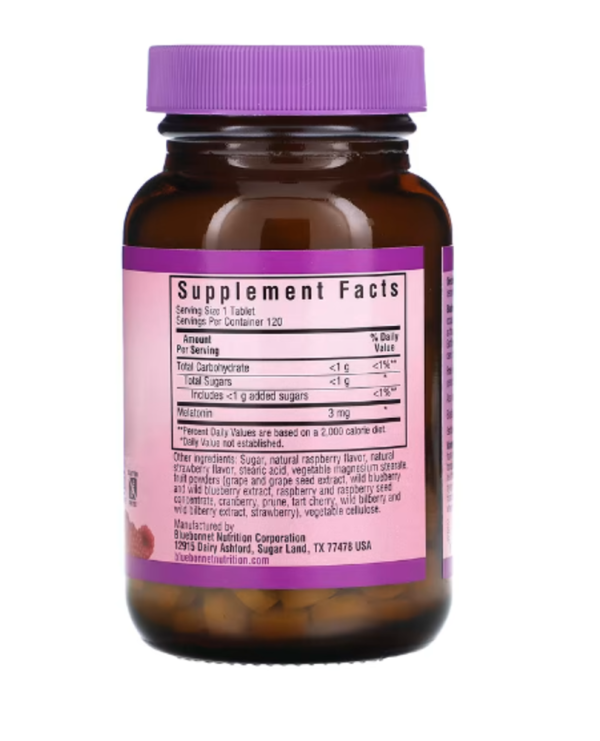 Bluebonnet Nutrition, EarthSweet Chewables, Melatonin, Natural Raspberry, 3 mg, 120 Chewable Tablets