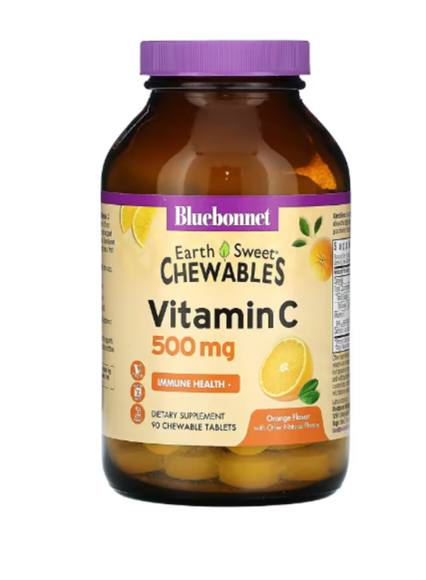 Bluebonnet Nutrition, EarthSweet Chewables, Vitamin C, Orange, 500 mg, 90 Chewable Tablets
